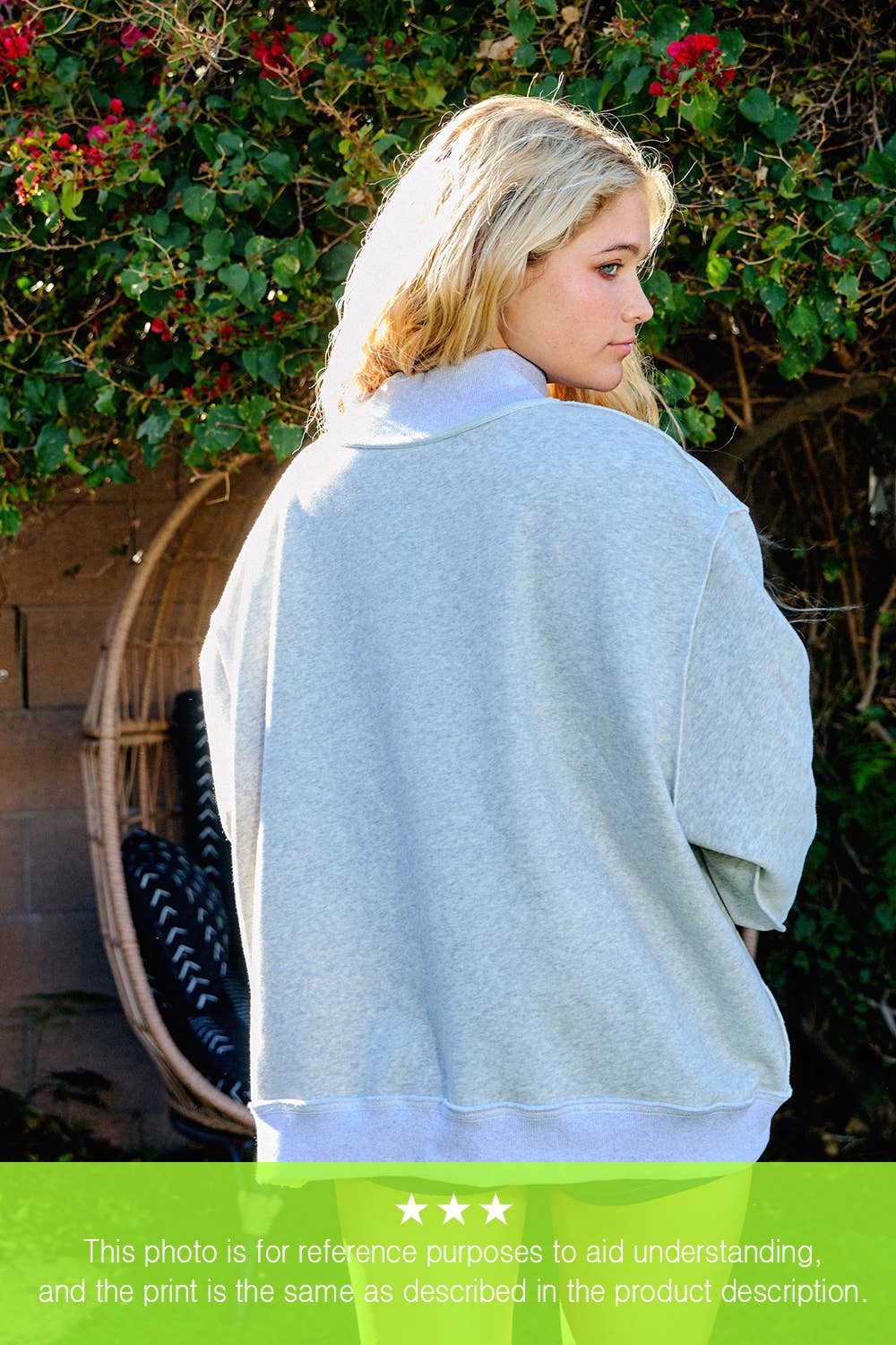 'INDIANA & IN' Print Reversible Mockneck- Heather grey