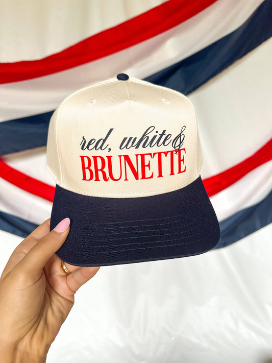 Red, White, & Brunette Cream/Navy Canvas Trucker