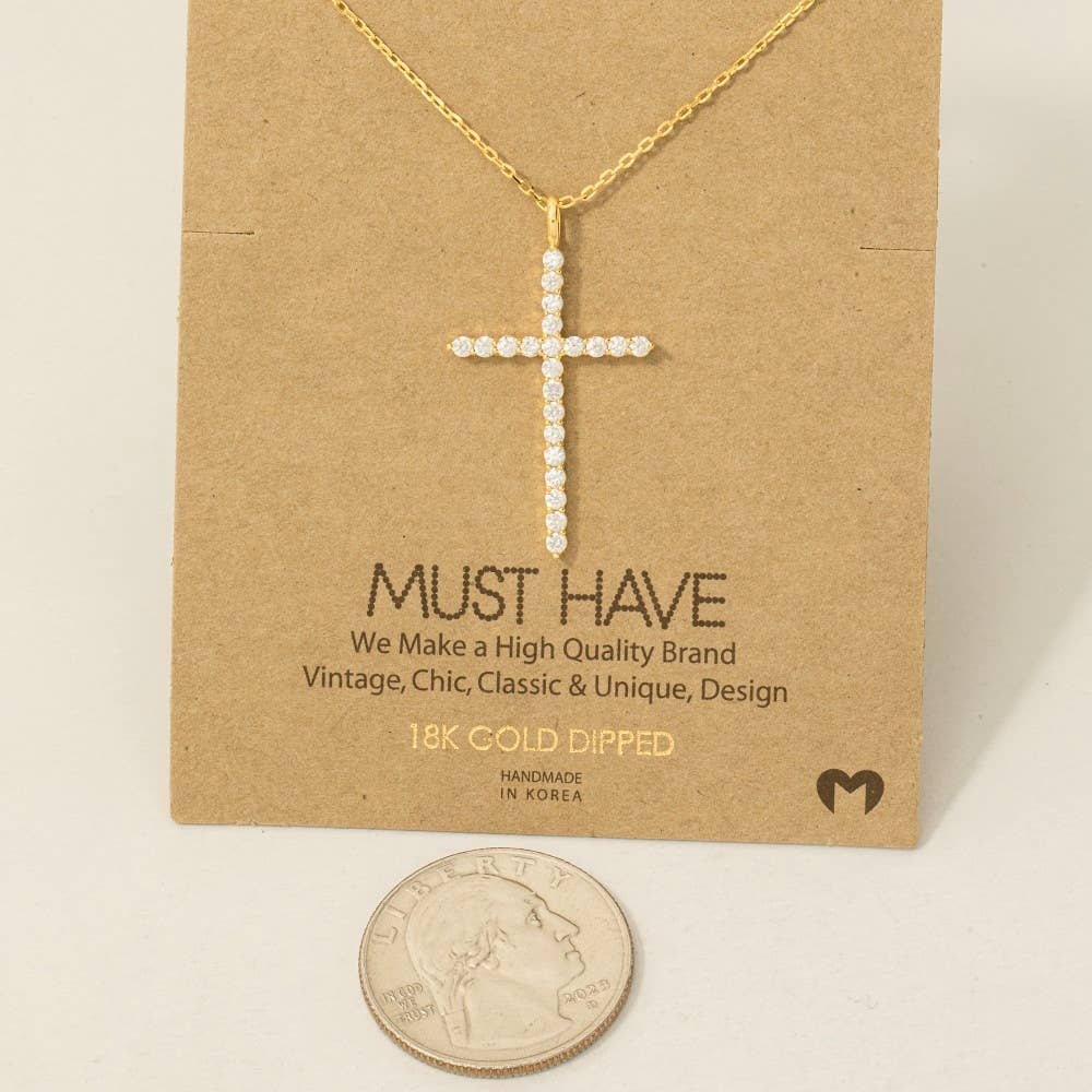Metallic Pave Cross Pendant Chain Necklace