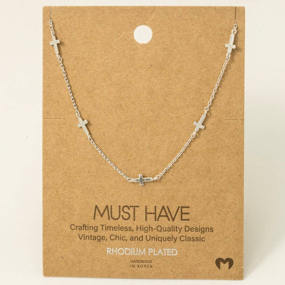 Metallic Dainty Cross Station Necklace