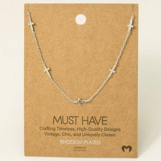 Metallic Dainty Cross Station Necklace