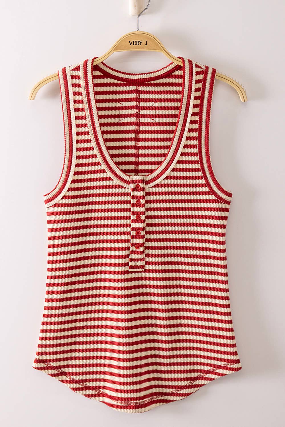 Striped & Solid Button Down Fitted Knit Tank Top