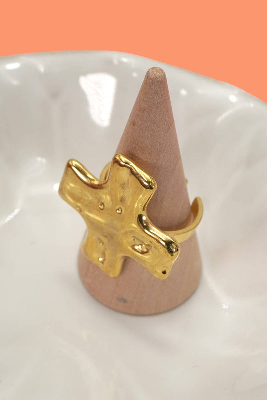 18K STAINLESS STEEL TARNISH FREE CROSS RING