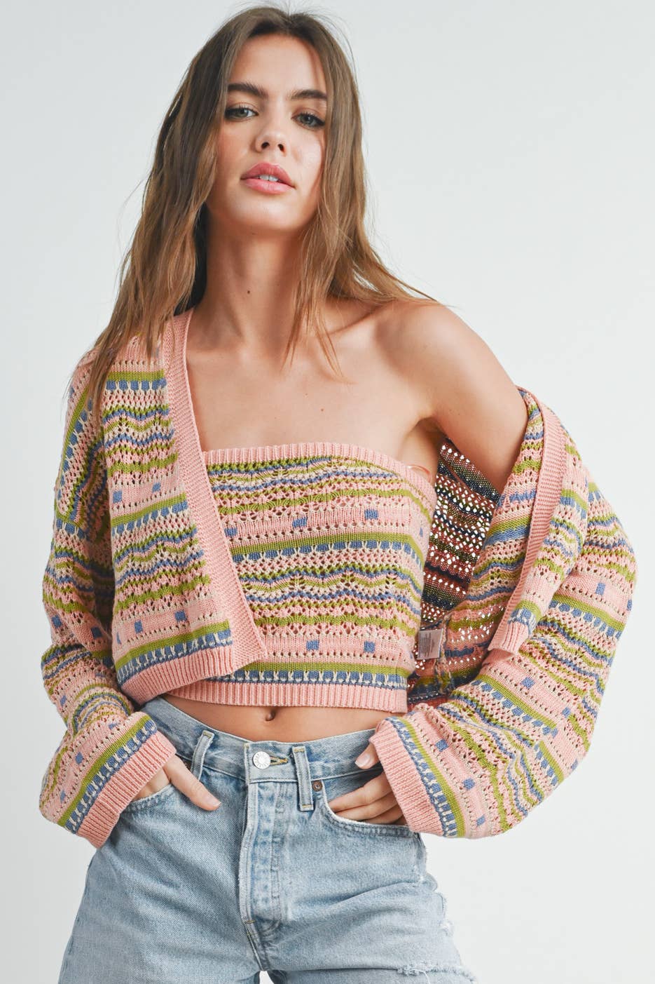 Striped and Geo Pattern Cardigan