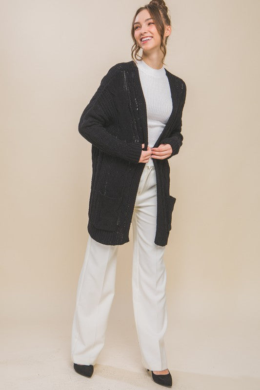 Black Oversized Cable Knit Cardigan