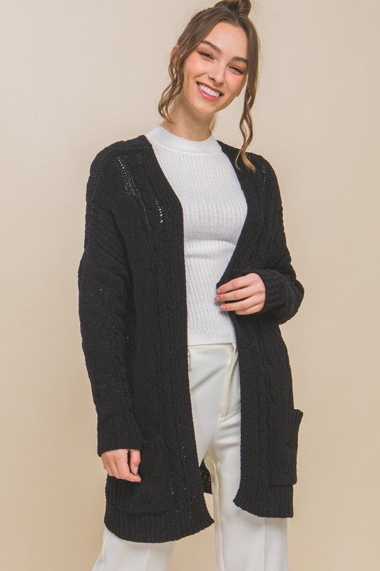 Black Oversized Cable Knit Cardigan