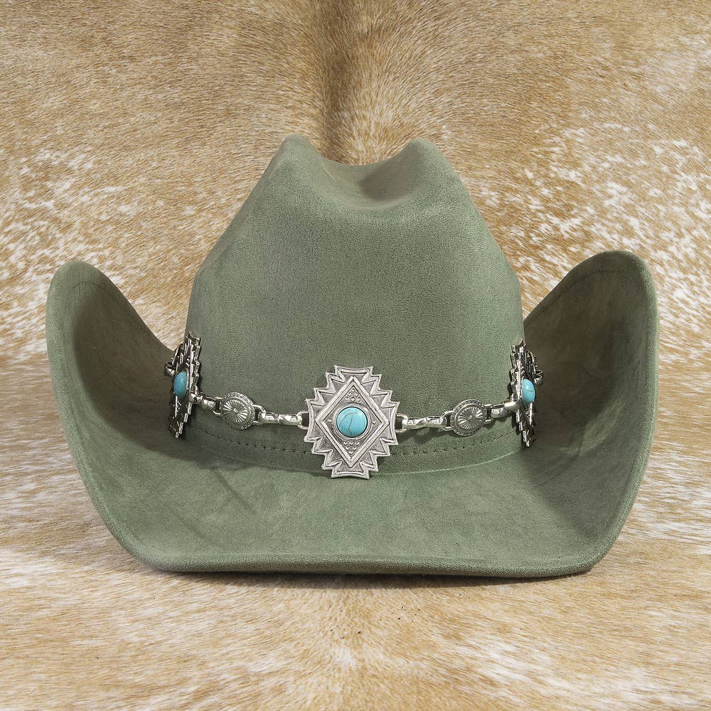 Western Cowboy Hat With Aztec Concho Chain Band
