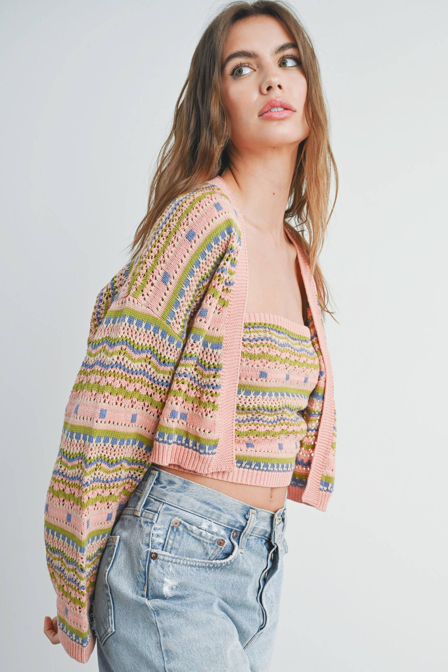 Striped and Geo Pattern Cardigan