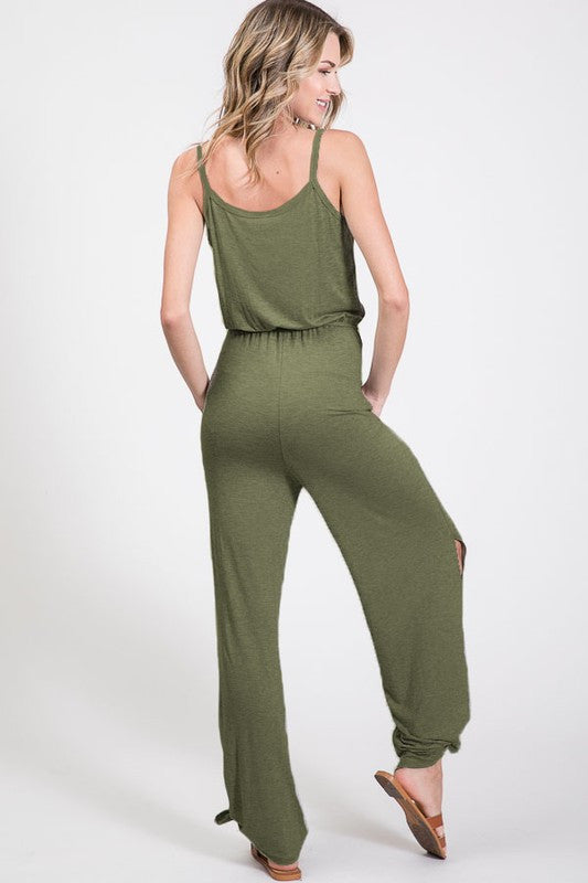 Olive Relaxed Jumpsuit with Ankle Tie