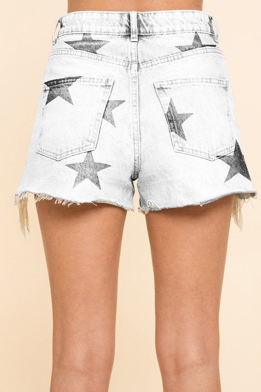 Distressed Star Denim Shorts