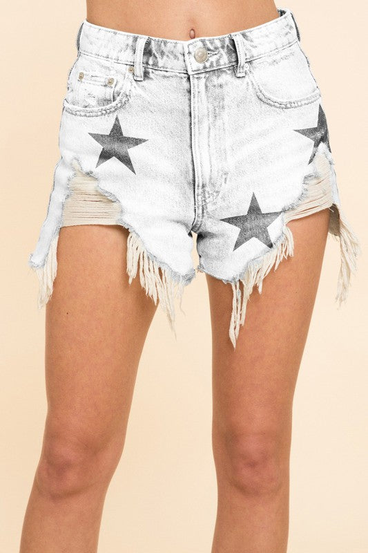 Distressed Star Denim Shorts