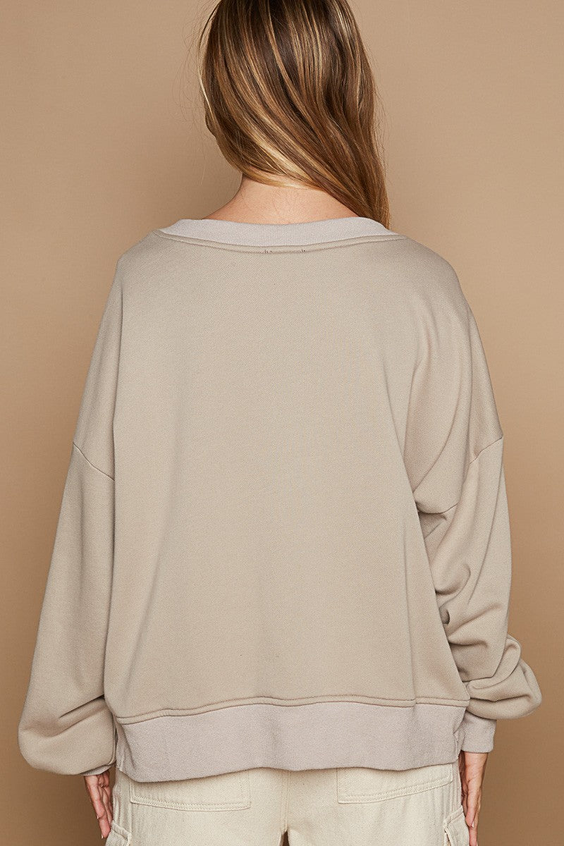 Taupe Grey Oversized V-Cut Sweatshirt