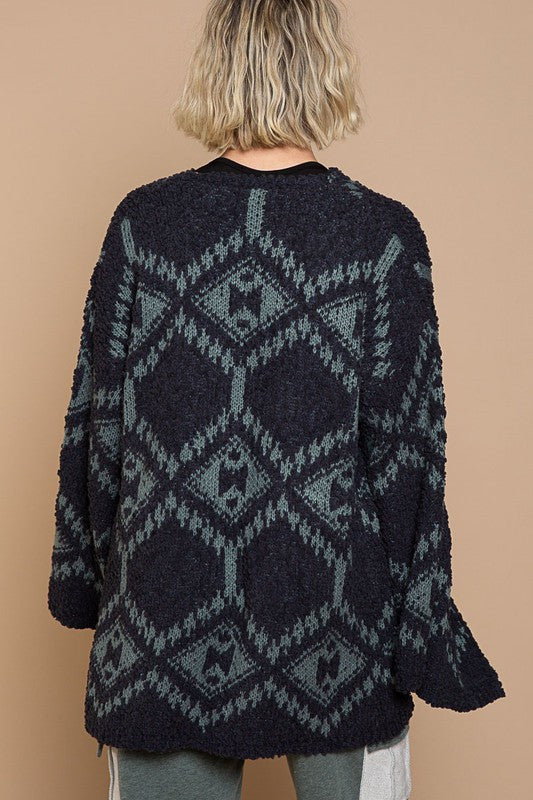Charcoal Blue Relaxed Fit Aztec Cardigan