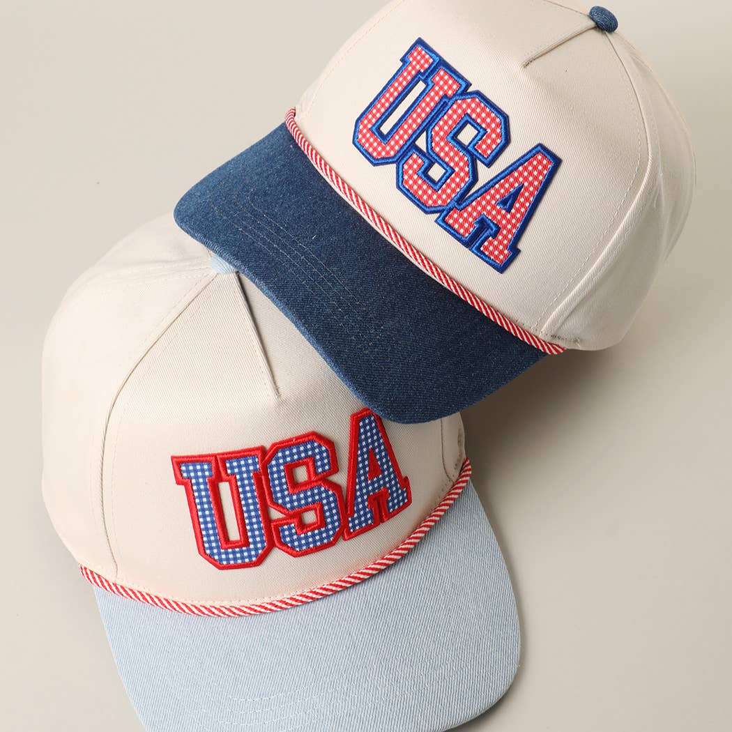 USA Gingham Denim Brim Trucker Hat