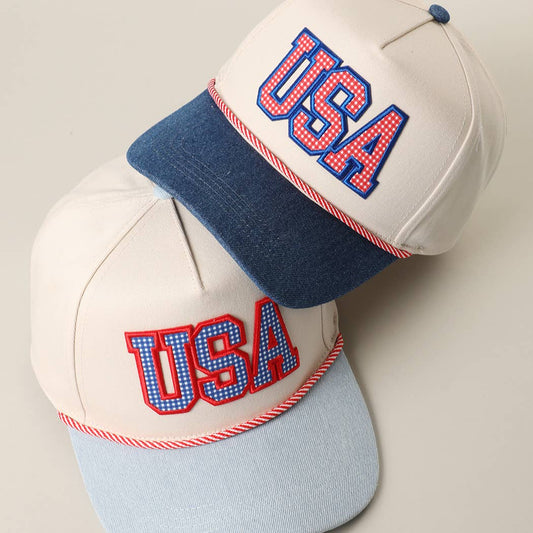 USA Gingham Denim Brim Trucker Hat