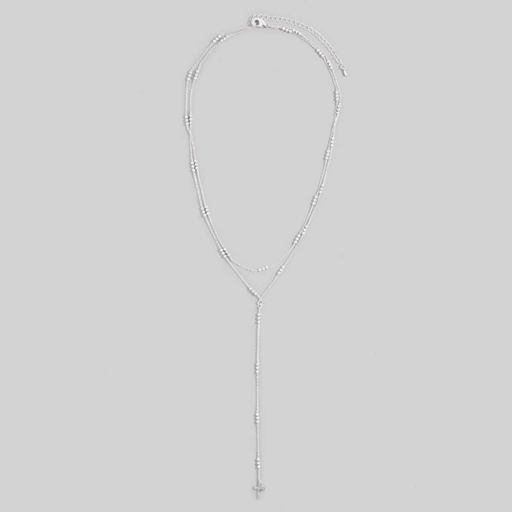 Dainty Layered Silver Mini Cross Pendant Y Necklace