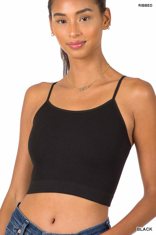 Black Ribbed Seamless Crop Top