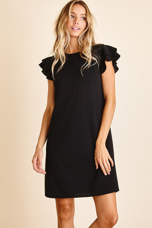 Black Plus Size Ruffle Sleeve Dress
