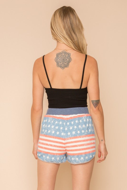 American Flag Elastic Lounge Shorts