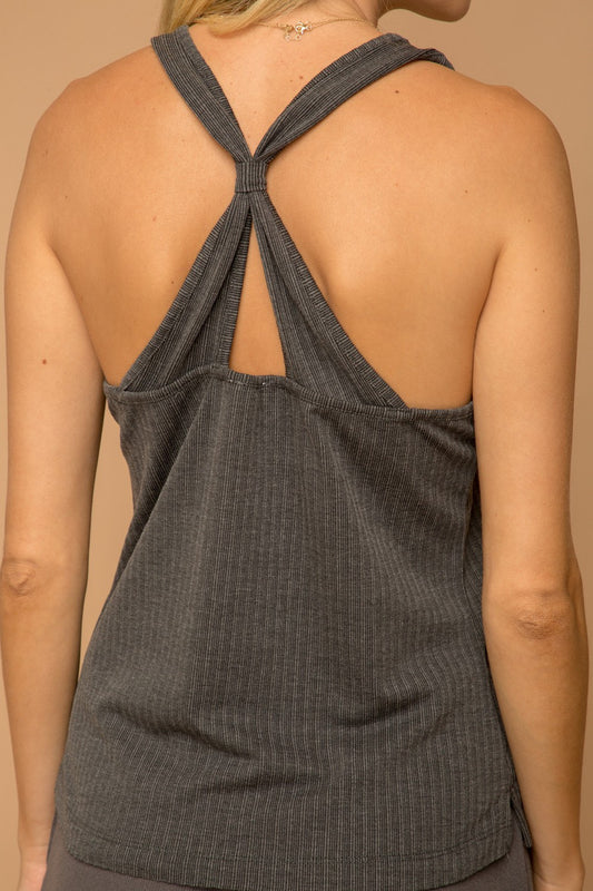 Charcoal Tie Back Ribbed Tank