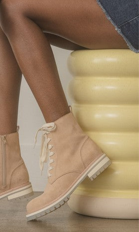 Nude Lace Up Combat Boots