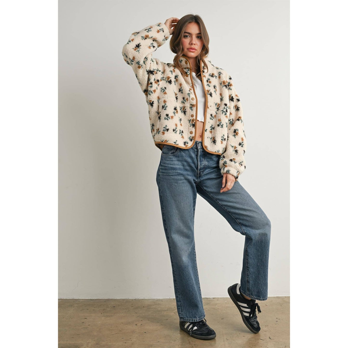 Floral Print Fluffy Fleece Jacket