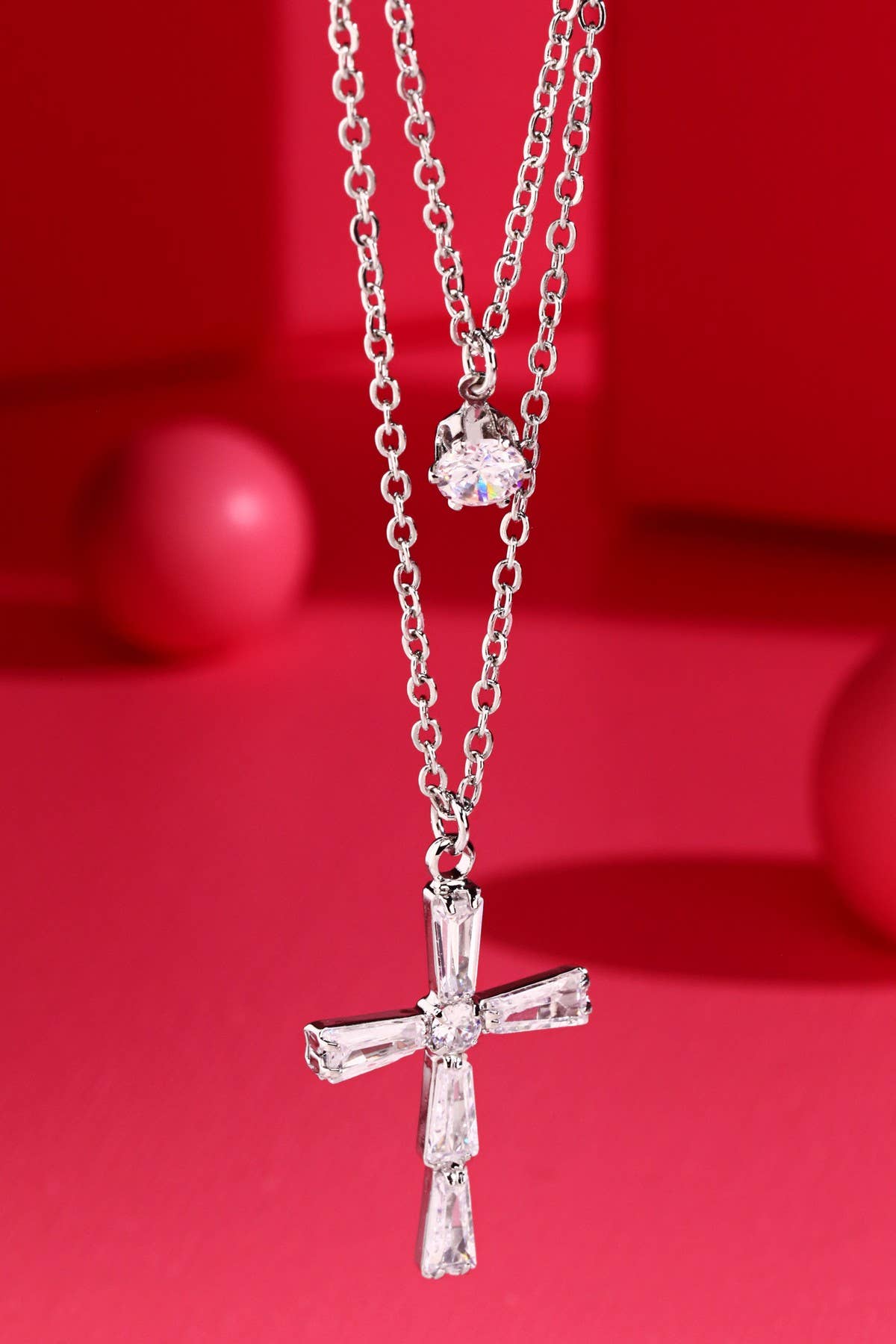 Layered Cross & Stone Necklace