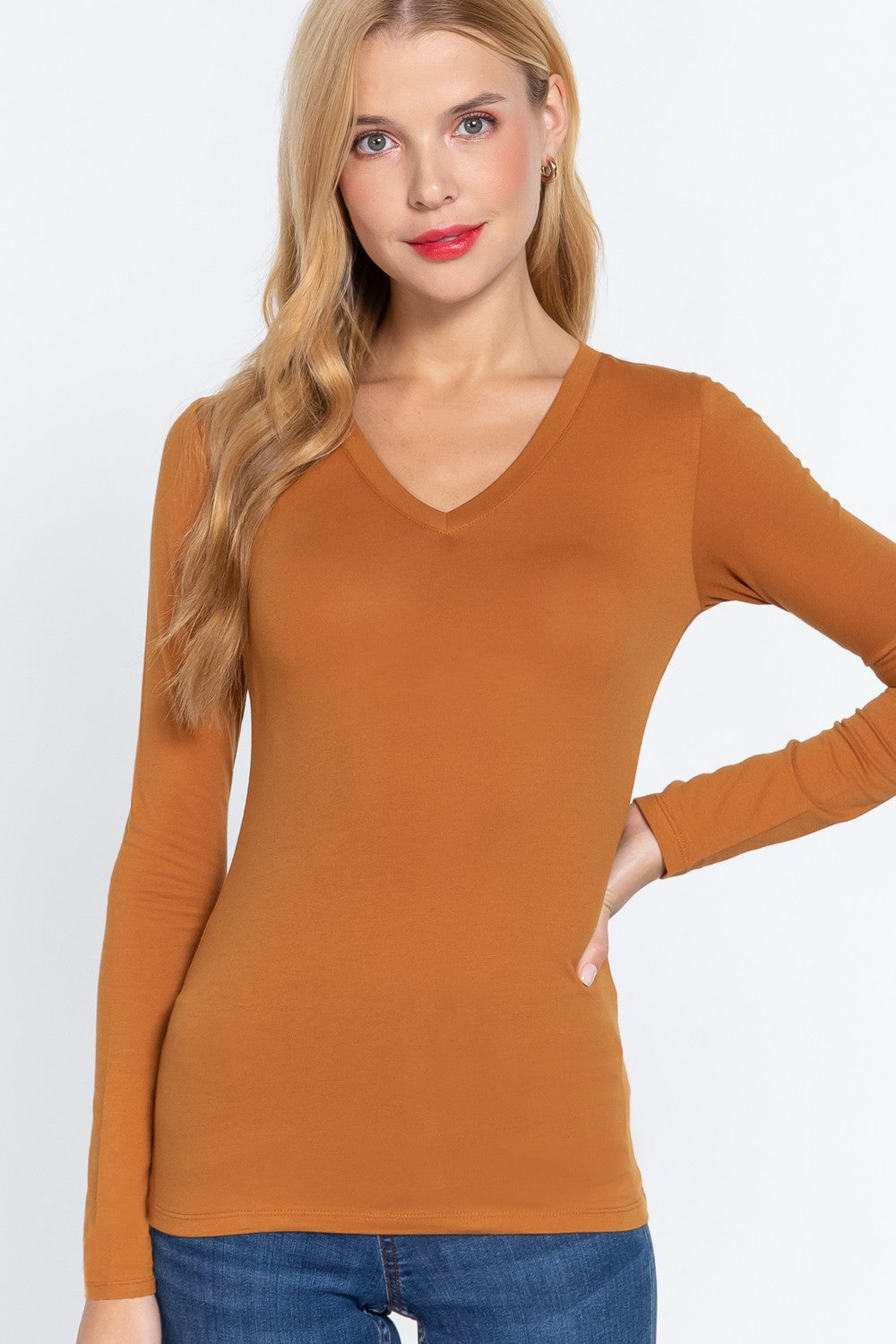 Camel Long Sleeve V-Neck