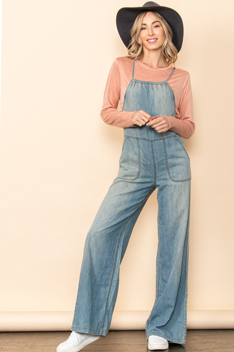 Blue Denim Vintage Washed Overall Jumpsuit