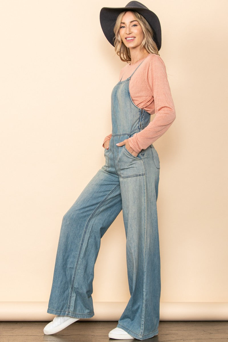 Blue Denim Vintage Washed Overall Jumpsuit