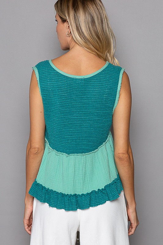 Mint Green V-Neck Babydoll Tank