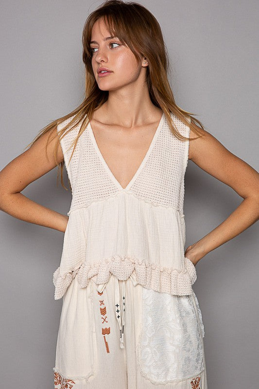 Natural V-Neck Babydoll Tank