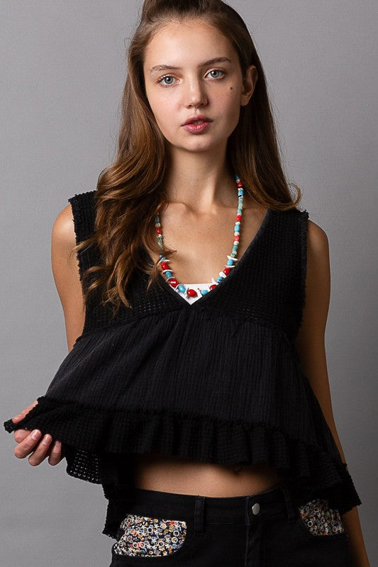 Black V-Neck Babydoll Tank