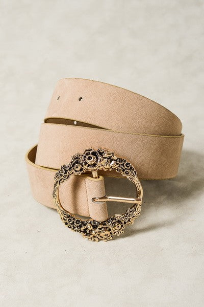 Floral Etched Beige Belt