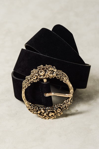 Floral Etched Black Belt