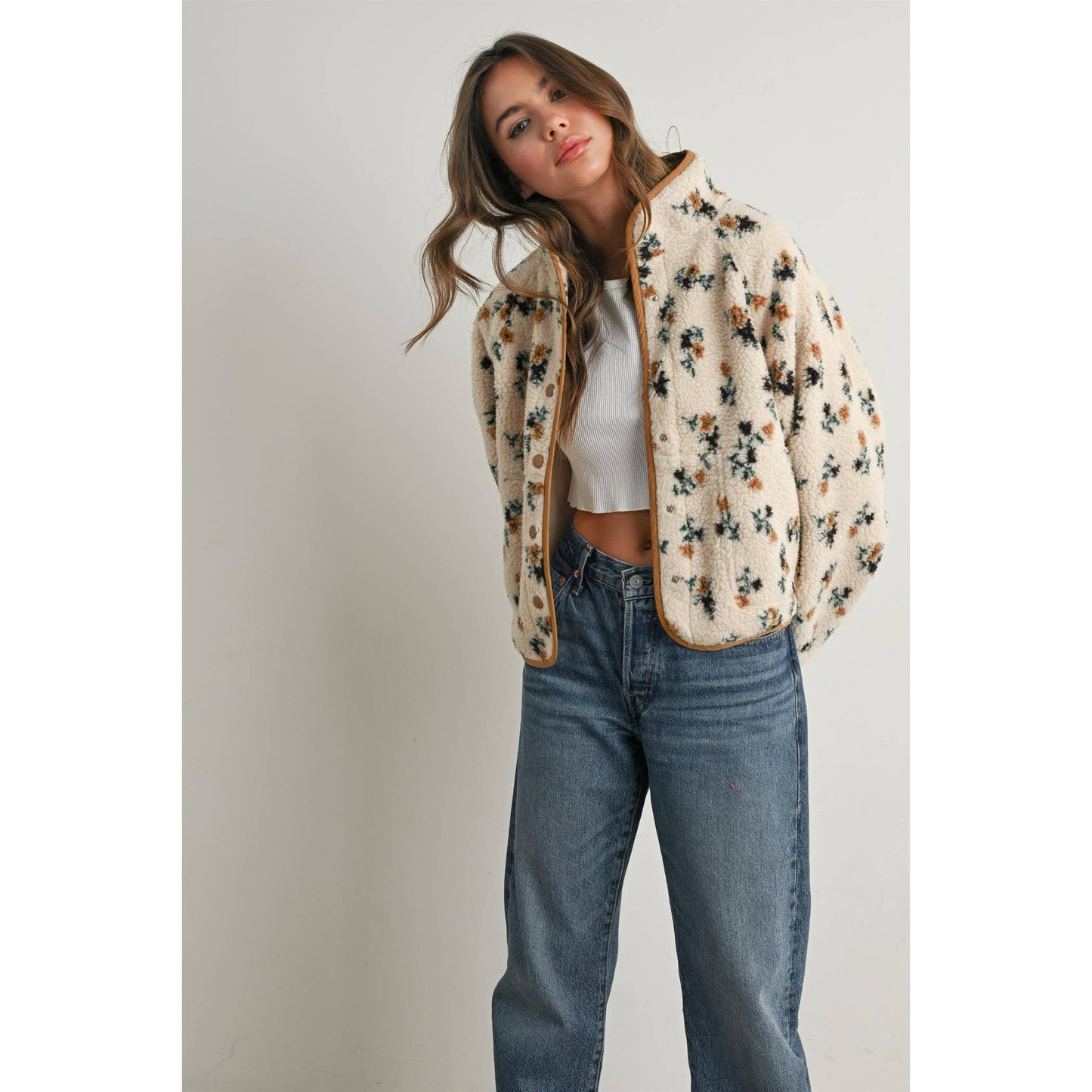 Floral Print Fluffy Fleece Jacket