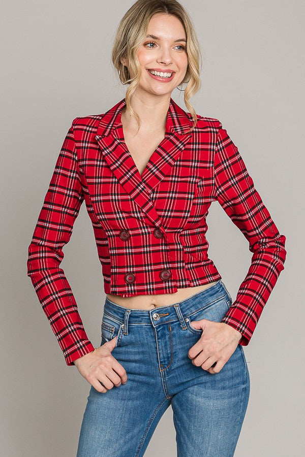 Red and Black Double Breasted Blazer