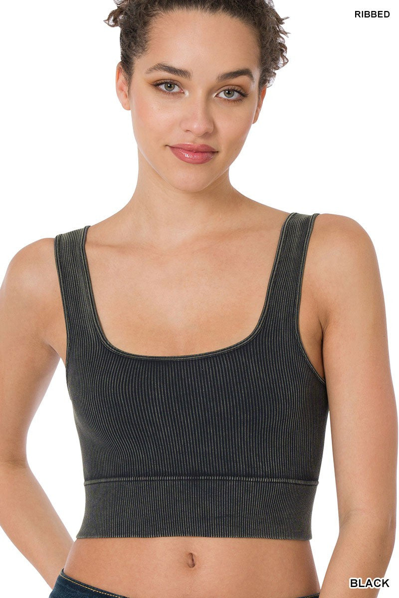 Black Washed Square Neck Crop Top