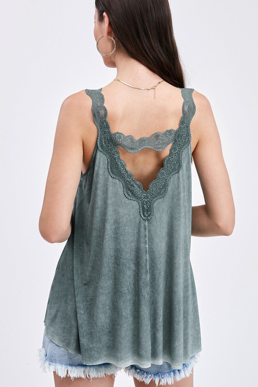 Teal Lace Tank w/ Cut Out