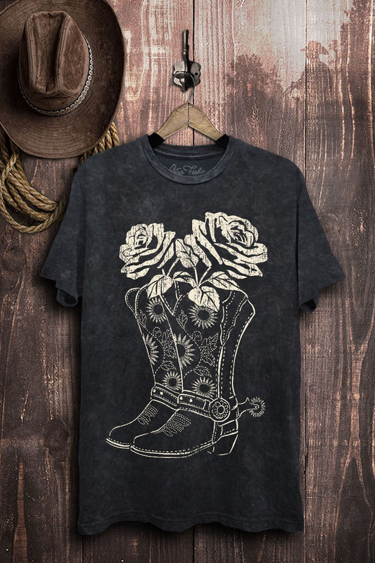 Vintage Black Boots & Roses Graphic