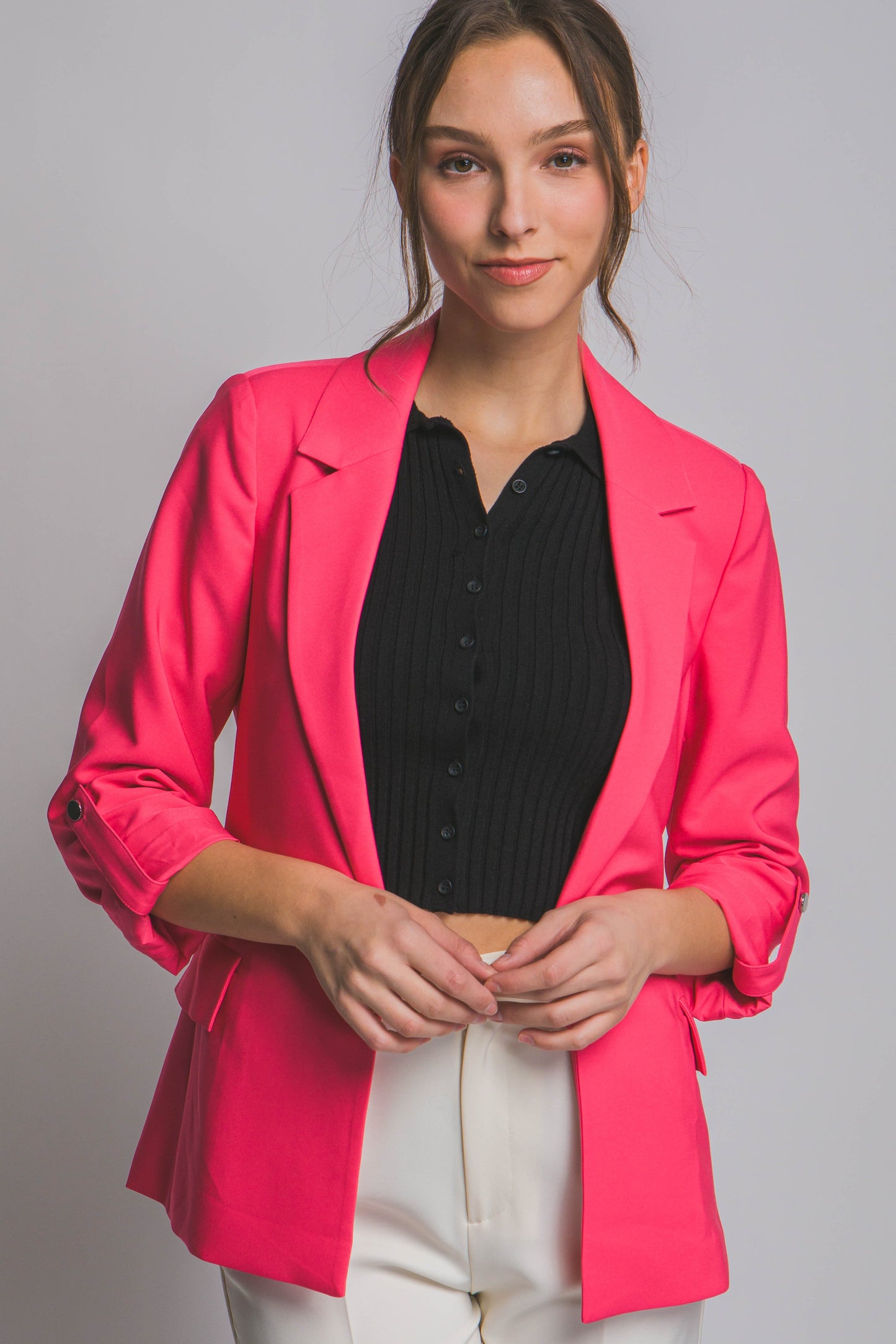 Fuchsia 3/4 Sleeve Blazer