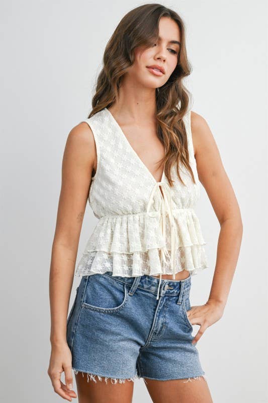 Tiered Ruffle Hem Tie-Front Tank Top
