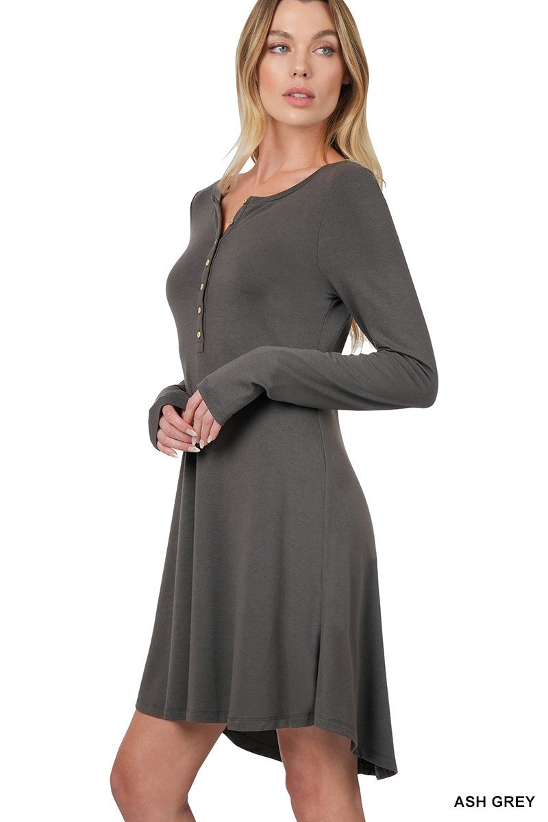 Ash Grey Long Sleeve Button Down Dress