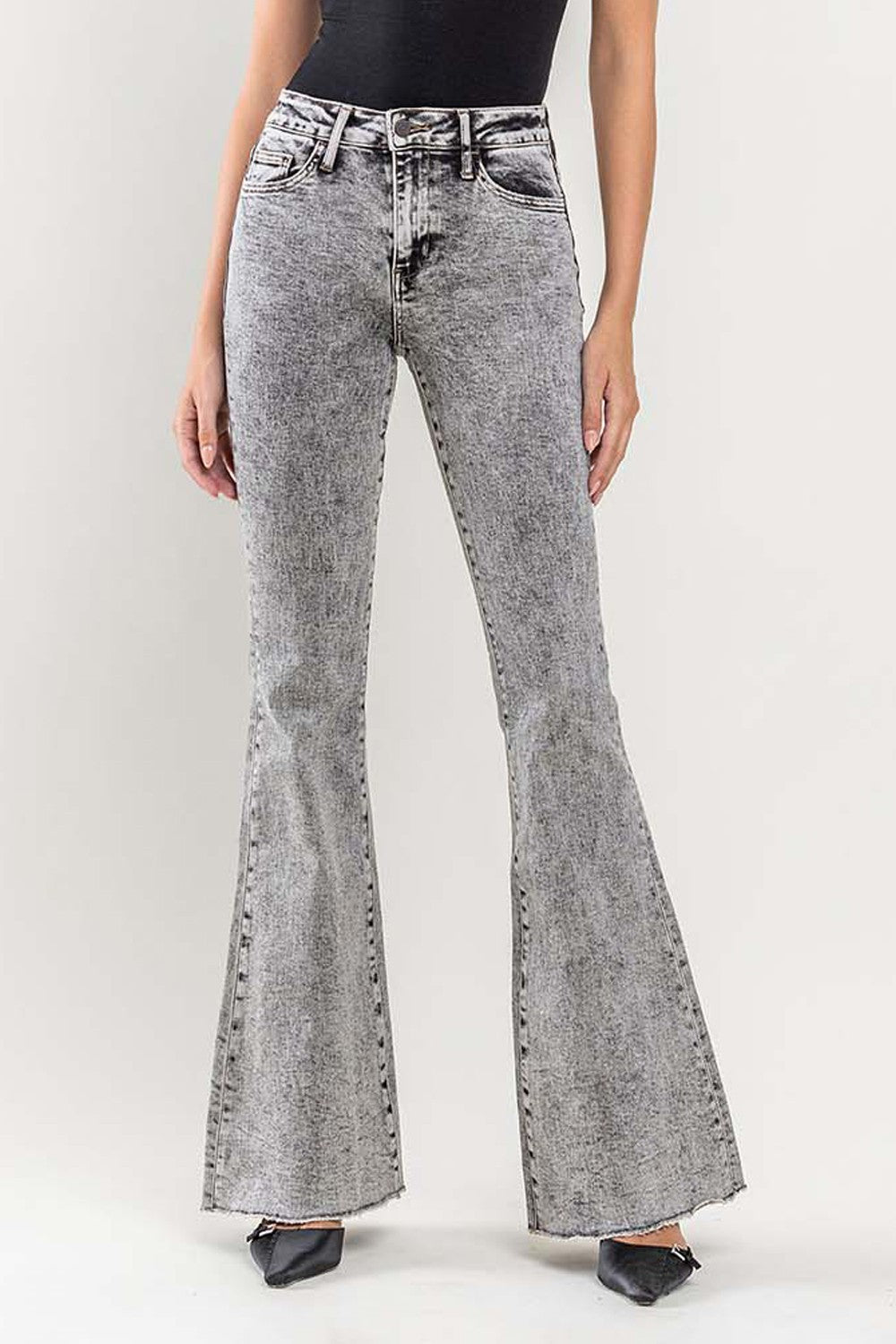 High Rise Acid Wash Flare Jeans