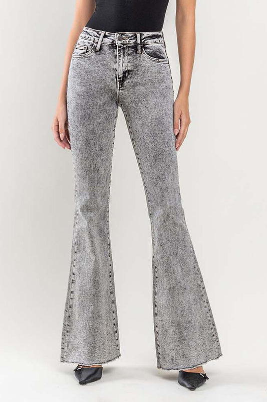 High Rise Acid Wash Flare Jeans