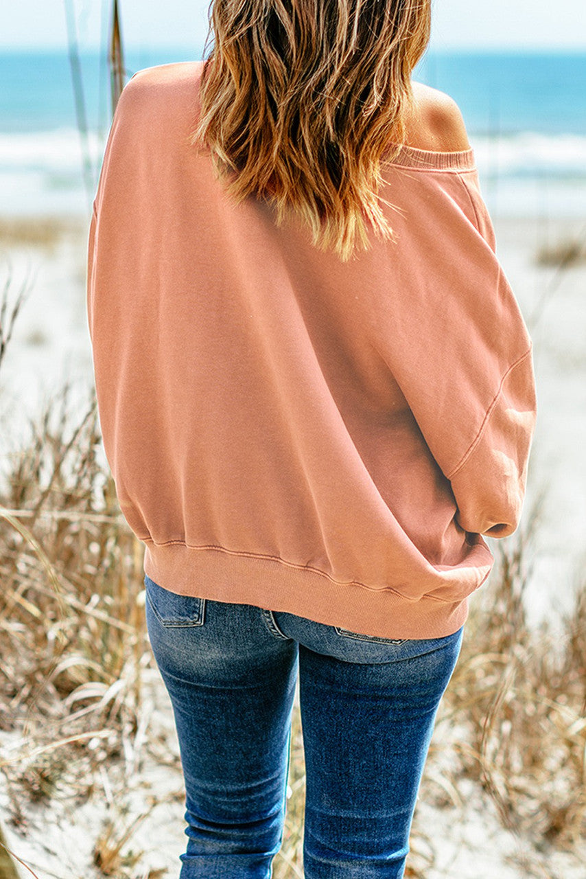 Red Drop Shoulder Sweatshirt with Kangaroo Pocket