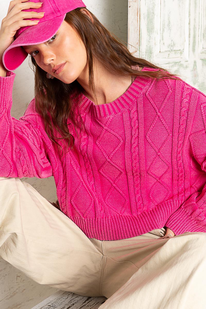 Fuchsia Oversized Cable Knit Sweater