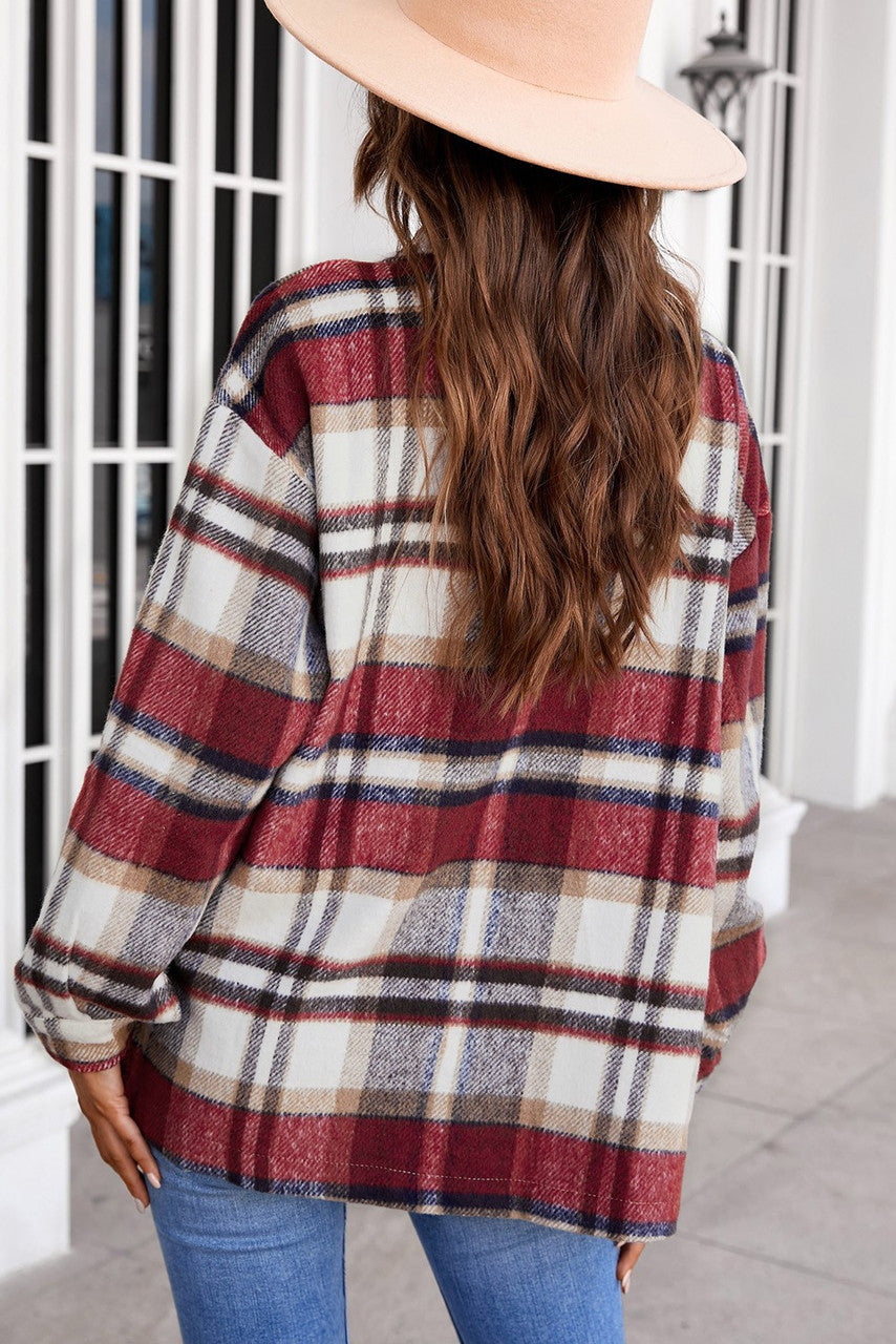 Red Plaid Shacket with Front Pockets