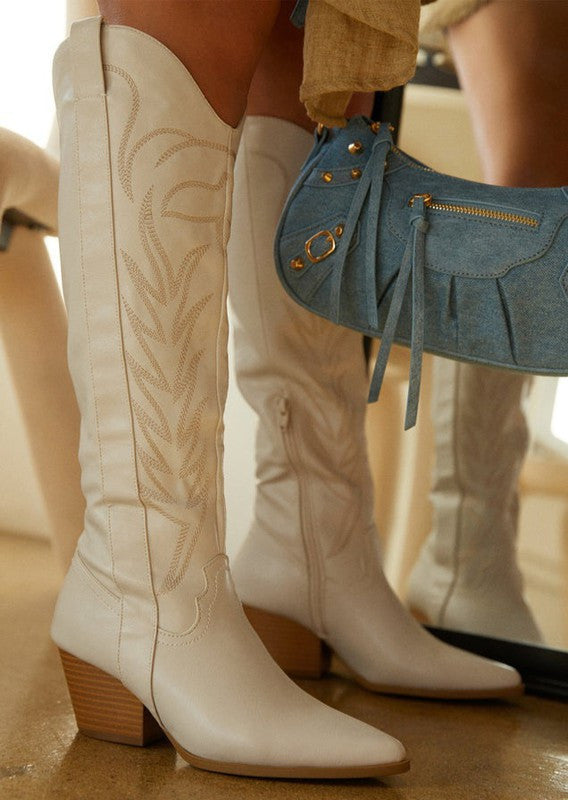 Stone Western Mid Calf Boots