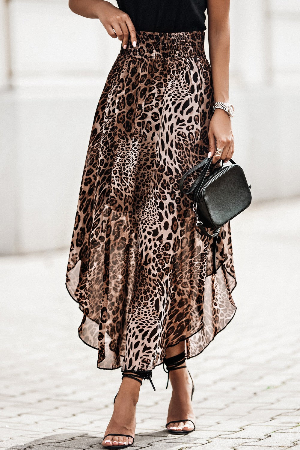 Leopard Smock Waist Skirt